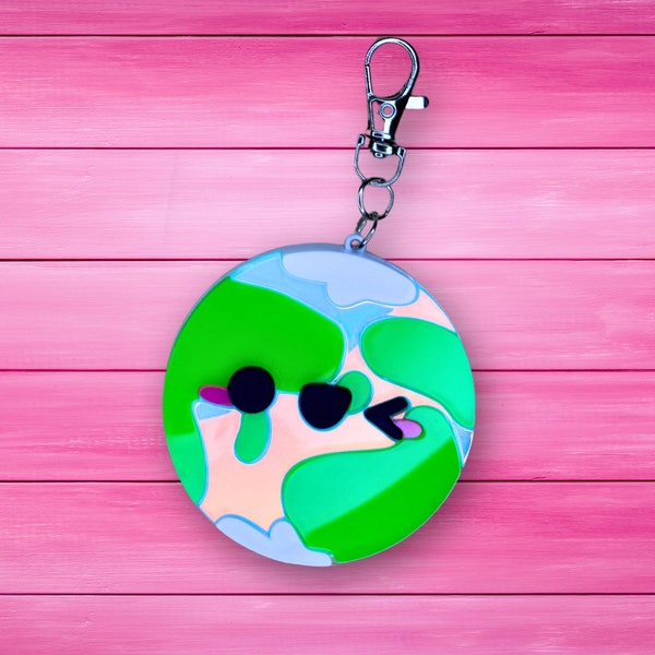 Earth Keychain, Gift for Women, Purse Charm, Book Bag Tag, Kawaii Planet, Cute Keychain, Space Accessories, Book Bag Charm, Earth Day