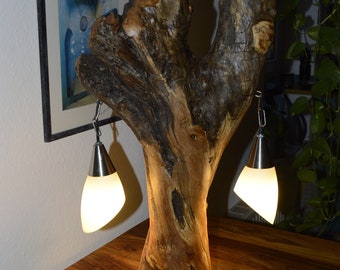 Olivenholz-Tischleuchte, Art-Deko Holzlampe, Wohnzimmerlampe, Tischlampe, Lichtskulptur, Stehlampe