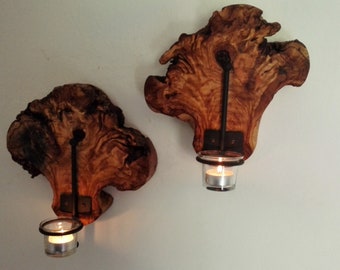 Olive wood wall sconces for tea lights, candle holders, wooden candlesticks