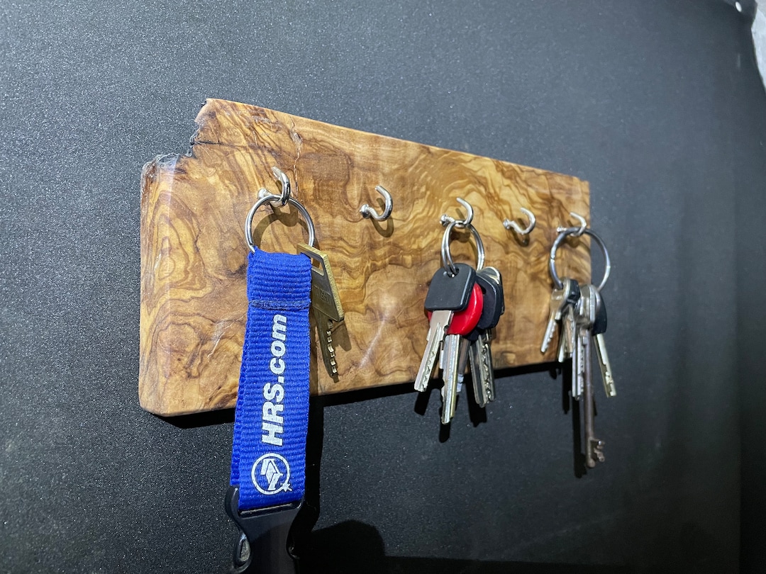 Olive Wood Key Rack, Hook Rail, 5 Hooks - Etsy