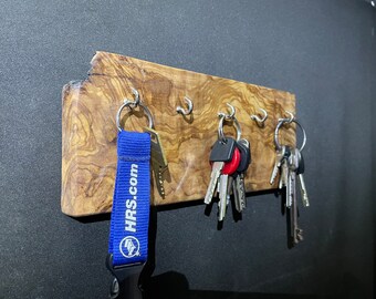 Portachiavi in legno d'ulivo, appendiabiti, 5 ganci