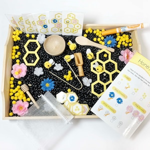 Honey Bee Sensory Bin Accessories With Extended Play Cards and Activities - For Toddlers and Preschoolers - Honeycomb & Honey Recipe Card