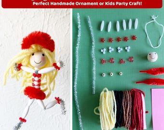 DIY Ice Skater Ornament Kit, Christmas Craft for Kids to Make a Bead Doll – Winter Activity, Handmade Holiday Keepsake Stocking Stuffer Idea