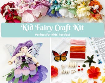 DIY Flower Fairy Doll Craft Kit for Kids – Make Your Own Woodland Fairy Toy – Kids Craft Kit, Party Favor, Birthday Activity, pink, blue
