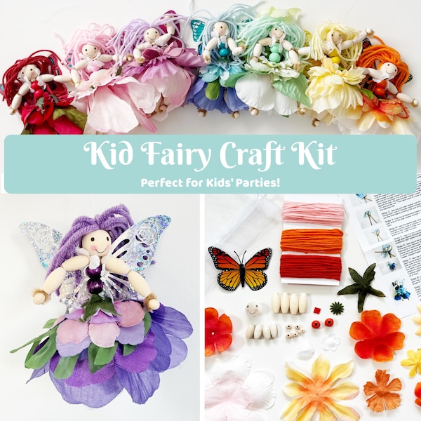 DIY Flower Fairy Doll Craft Kit for Kids – Make Your Own Woodland Fairy Toy – Kids Craft Kit, Party Favor, Birthday Activity, pink, blue