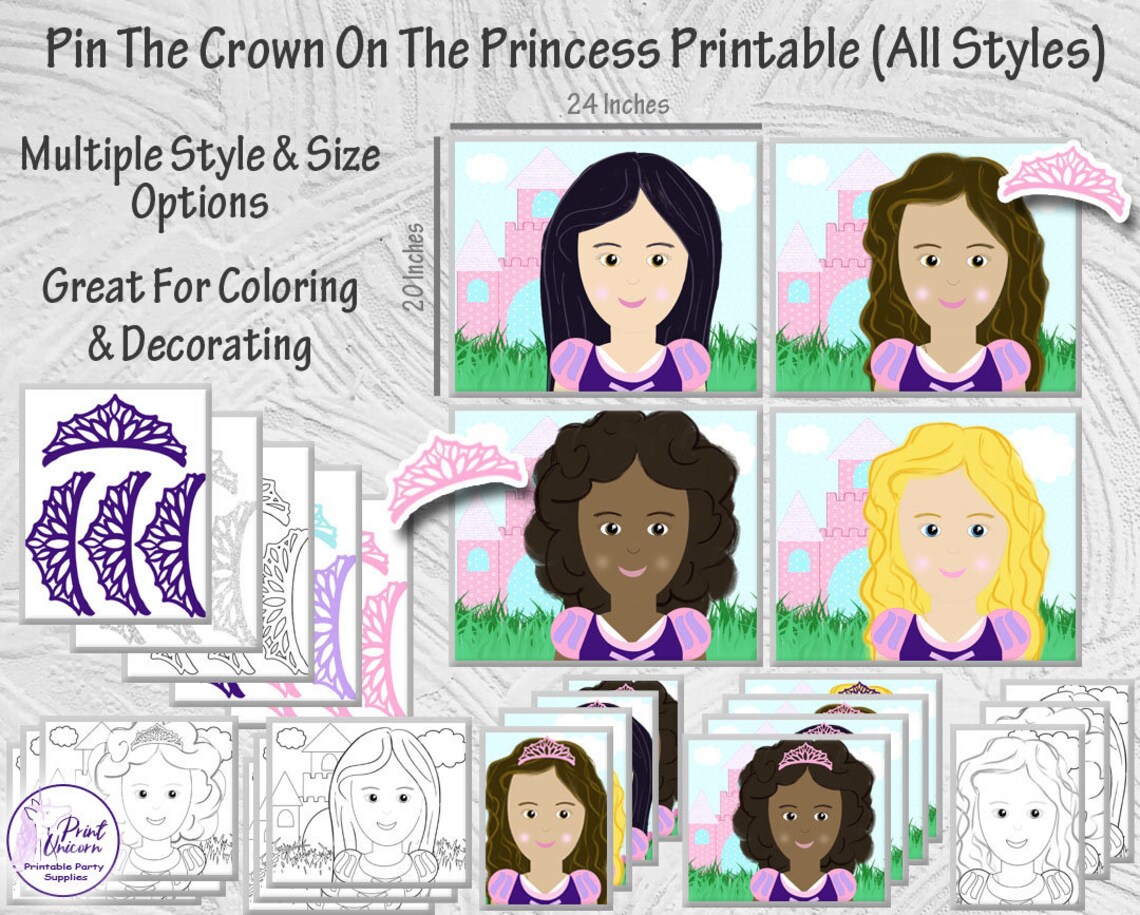 Pin The Crown on the Princess Printable Party Game Bulk | Etsy