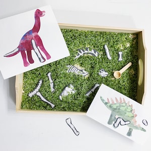 Dinosaure imprimable PDF fossile Dig & Puzzle Match Cards - Kit complémentaire de poubelle sensorielle à jeu ouvert - Kit d'activités Montessori - Garçons