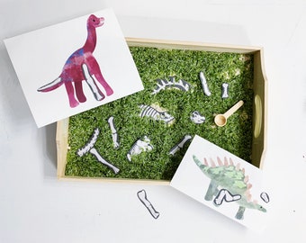 Printable Dinosaur PDF Fossil Dig & Puzzle Match Cards - Extended Open Play Sensory Bin Kit Add On - Activity Kit Montessori - Boys