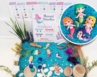 Mermaid Sensory Bin Kit for Toddlers & Preschoolers | Ocean Loose Parts Play Set | Montessori Fine Motor Activity Gift for Girls
