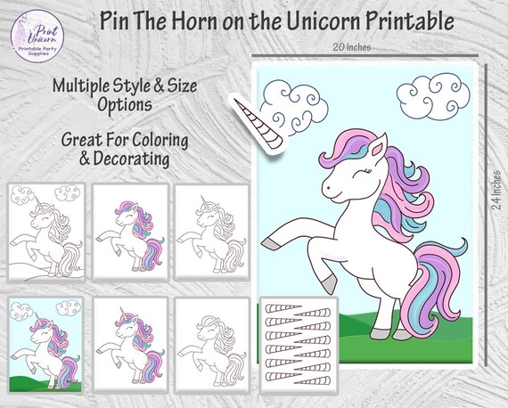 pin the horn on the unicorn printable party game pin the etsy
