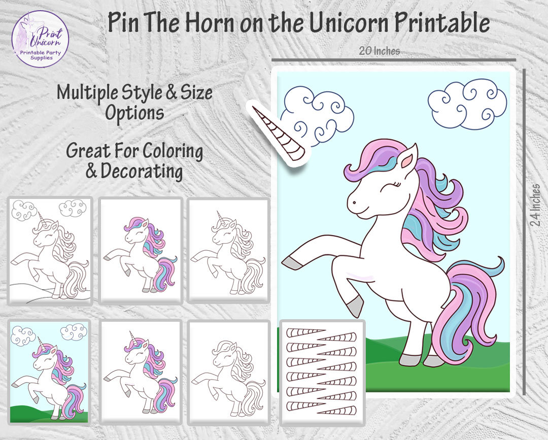 pin the horn on the unicorn printable party game pin the etsy