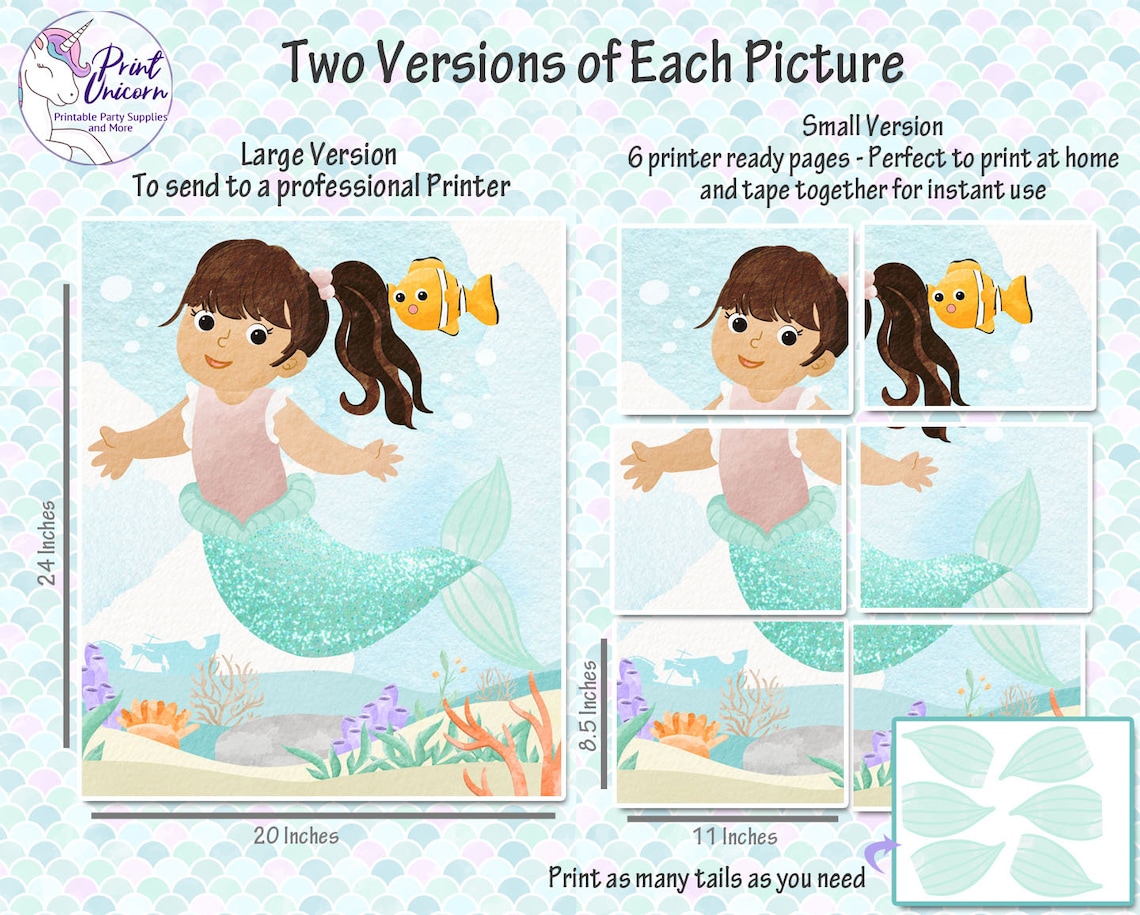 Pin the Tail on the Mermaid Printable Party Game Pin the Tail Little ...