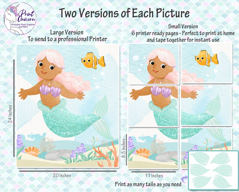 Pin the tail on the mermaid printable party game pin the tail little
