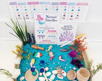 Mermaid Sensory Bin Kit for Toddlers & Preschoolers | Ocean Loose Parts Play Set | Montessori Fine Motor Activity Gift for Girls