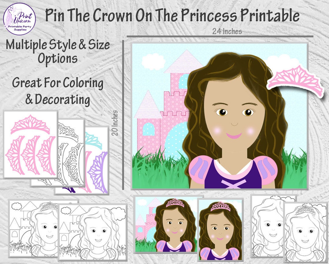 Pin the Crown on the Princess Printable Party Game Pin the - Etsy