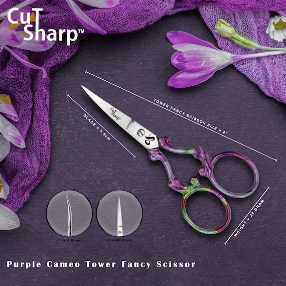 Purple Ribbon Cutting Scissors with Silver Stainless Steel Blades