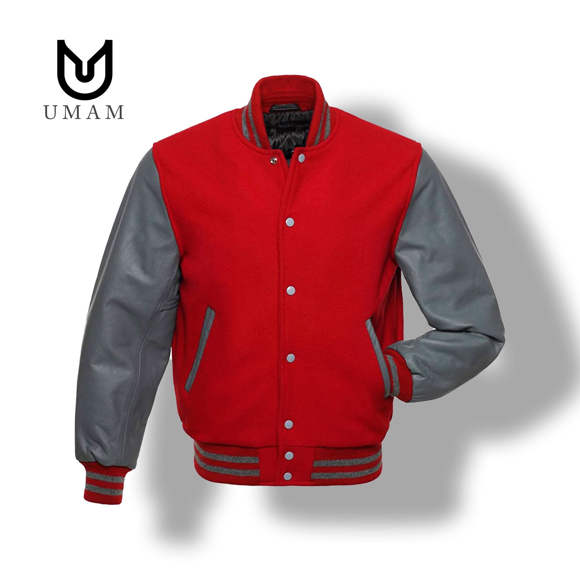New Men's Varsity Premium Red & White Letterman Bomber Varsity  Jacket