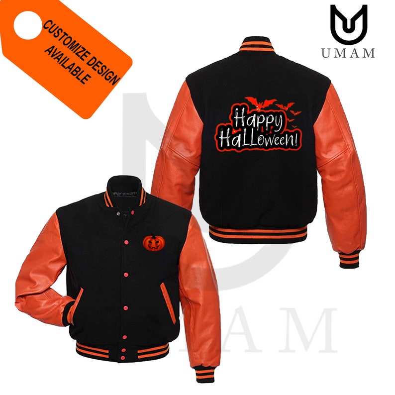 Halloween Leather Jacket Varsity Jacket Baseball Letterman Etsy