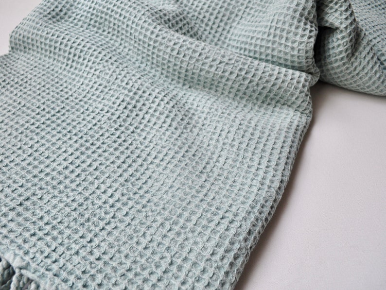 Throw blanket waffle weave sage green coverlet sofa throw Etsy