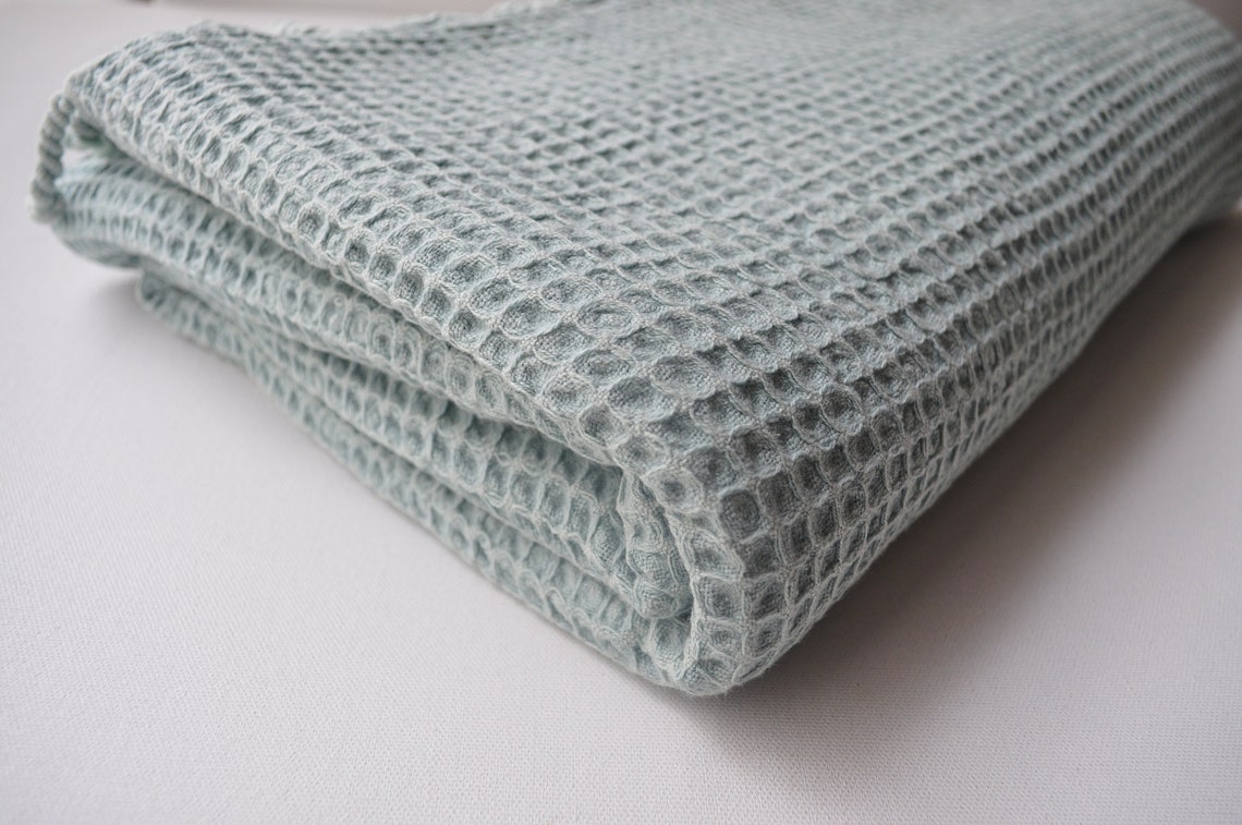 Throw blanket waffle weave sage green coverlet sofa throw Etsy