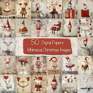 Pacote com 50 papéis digitais de Natal excêntricos e extravagantes, faça você mesmo para fazer cartões, suprimentos para diário, kit de scrapbook, uso comercial!