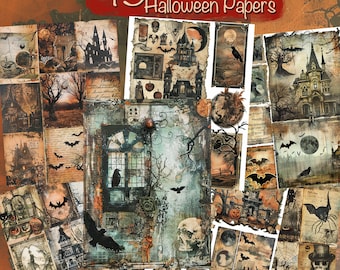 Haunted Halloween Vintage Papers - 45 Digital Scrapbooking Sheets, Junk Journals, Cards, Scrapbooking , Collage etc. Commercial Use!