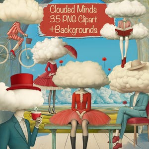 Clouded Minds 35 PNG Clipart Bundle  + 10  Backgrounds, DIY Card Making, Junk Journal Kit, Scrapbooking Supplies, Commercial use!