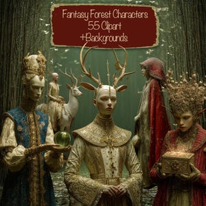 Personnages fantastiques de la forêt, 55 cliparts + 15 arrière-plans, fabrication de cartes DIY, fournitures pour journal indésirable, kit de scrapbooking, collage, usage commercial !