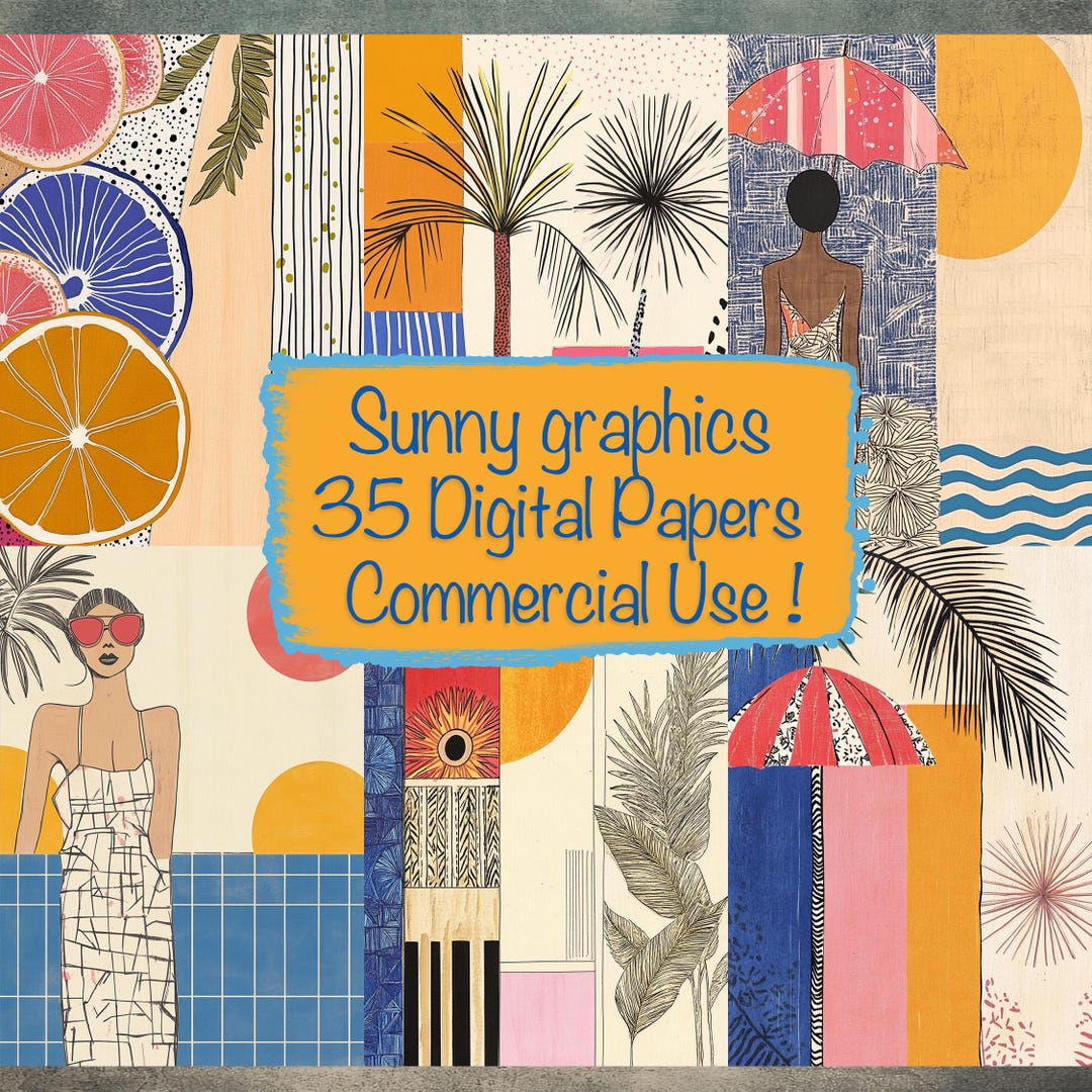 35 Summer Designs Digital Papers Bundle, Scrapbooking & Collage ...
