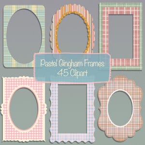 45 Pastel Gingham Frame Clipart: Card , Junk Journal, Scrapbooking, Collage, Commercial use!