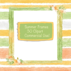 30 sommarram-clipart: DIY-korttillverkning, skräpjournalmaterial, scrapbooking-kit, collage, kommersiellt bruk!