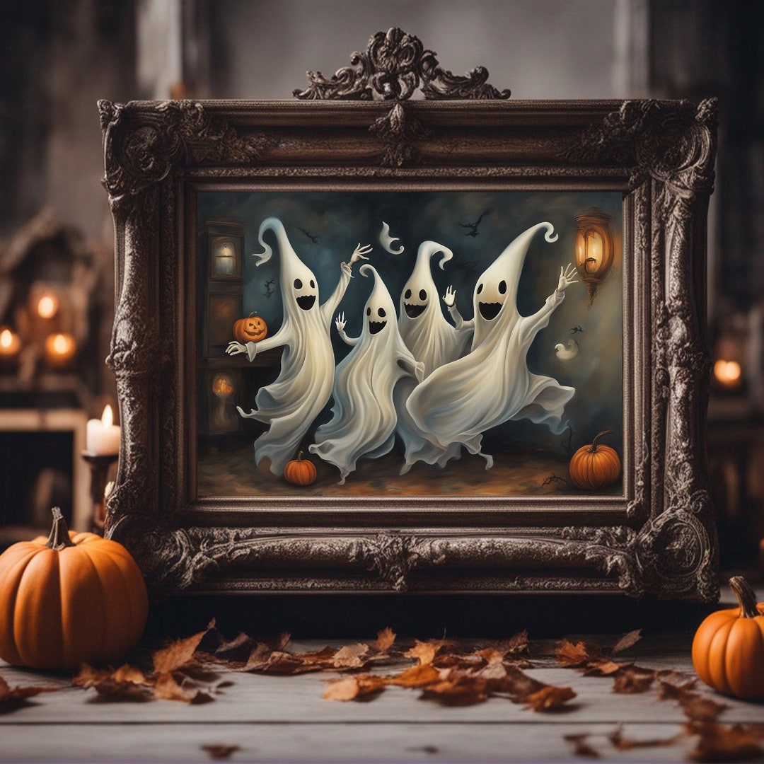 Quirky Ghost Art, Ghosts on a Halloween Party , Funny Halloween Art Ready for Your Decor Print