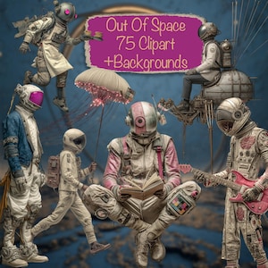 Whimsical Out Of this World 75 Clipart Bundle + 25 Hintergründe, DIY Kartenherstellung, Junk Journal Kit, Scrapbooking Zubehör, kommerzielle Nutzung!