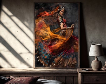 Indian wall  art, beautiful Indian woman folk dance painting, instant digital download, high resolution