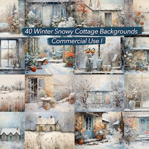 Ensemble de 40 arrière-plans de papiers numériques Winter Snowy Cottage - Idéal pour les pages de journal indésirable, les cartes, le scrapbooking, le collage, un usage commercial !