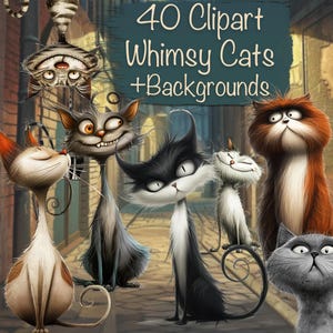 Lot de 40 chats originaux et fantaisistes Png + 20 fonds + feuilles - fabrication de cartes, kit de collage, kit de journal indésirable, fournitures de scrapbooking, usage commercial !