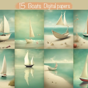 Lot de 15 voiliers lunatiques pour la fabrication de cartes, un album de scrapbooking, un journal indésirable, des livres, des collages, de l'art numérique, un usage commercial !