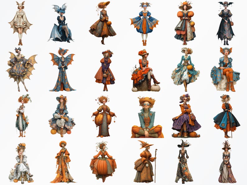 Boho Halloween Characters : 45 Clipart PNG + 15 Backgrounds, DIY, Cards ...