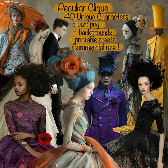 Set of 40 Peculiar Quirky People portraits Png clipart, for Cards, Junk Journal, Scrapbook, Book, Collage, Printable sheets, Commercial use!
