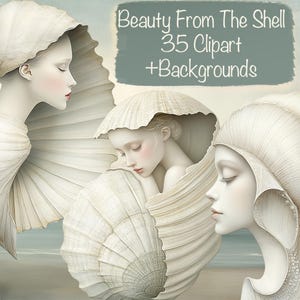 La Belle dans la coquille 35 PNG + 10 arrière-plans, DIY, Cartes, Kit de journal indésirable, Fournitures de scrapbooking, Usage commercial !