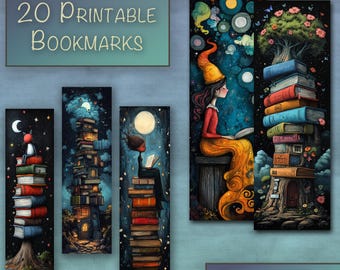 20 Whimsical Surreal Books  Printable Bookmark Designs + Printable Sheets , Printable Bookmark, DIY,  Commercial use!