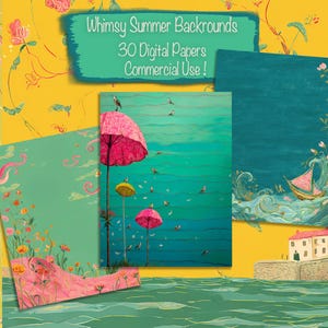 Whimsy Summer Papers, 30 digitale papers, DIY-kaarten maken, Junk Journal Supplies, Scrapbooking Kit, Collage, Commercieel gebruik!