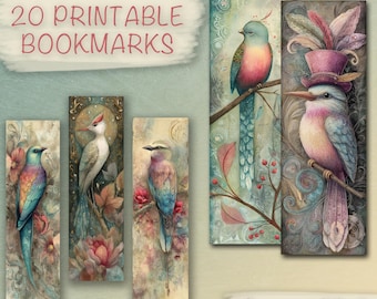 20 Magical Birds Printable Bookmark Designs + Printable Sheets , Printable Bookmark, DIY, Junk Journal,  Commercial use!