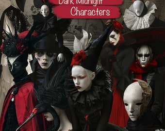 Dark surreal mysterious midnight characters 40 clipart png + backgrounds, Cards, Junk Journal, scrapbook, book, collage, commercial use !