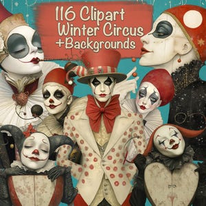 116 Png Unique Whimsical Winter Xmas Circus Bundle + 45 Backgrounds, DIY, Cards, Junk Journal kit, Scrapbooking Supplies, Commercial use!
