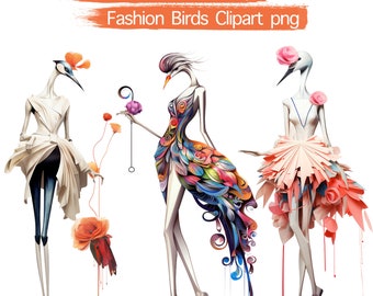 Set di 35 file clipart PNG di uccellini primaverili alla moda su sfondo trasparente + fogli stampabili, per uso commerciale!