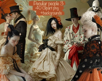 Set of 40 Peculiar quirky people portraits clipart Part 3, Cards, Junk Journal, scrapbook, book, collage, printable sheets, Commercial use!