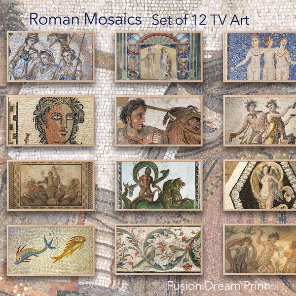 Set of 12 Samsung Frame TV Art, Roman Mosaics, instant download