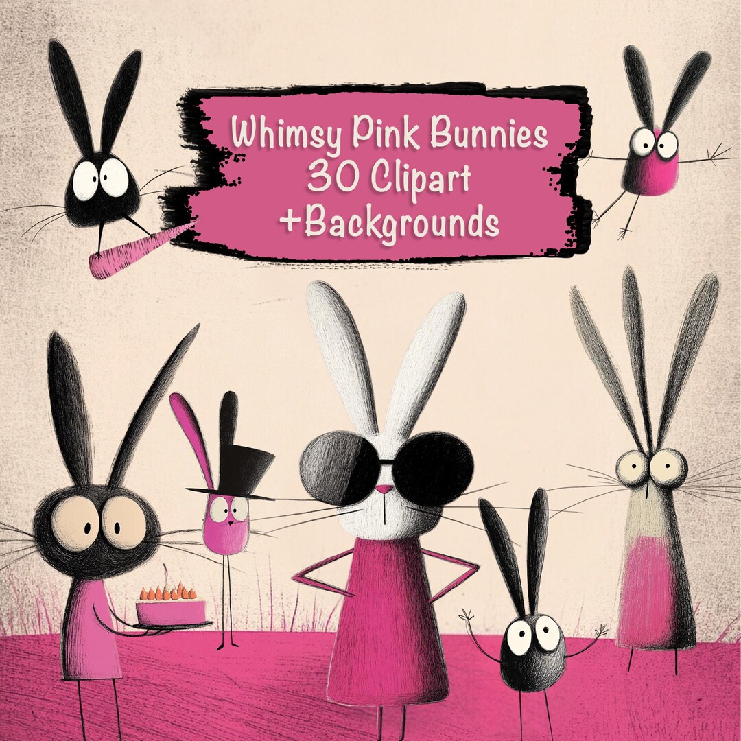 Whimsical Rabbit 35 Clipart + 6 Backgrounds, DIY Card, Junk Journal Kit ...