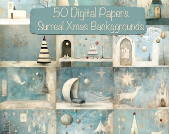 50 Whimsical Christmas Digital Backgrounds Paper Pack, DIY Projects, Card Making, Junk Journal Kit, Scrapbooking Supplies, Commercial use!
